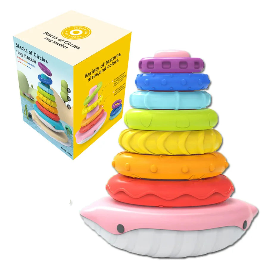 Montessori Rainbow Whale Bell Bath Baby Toy