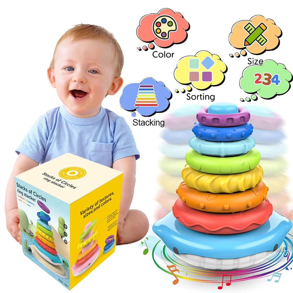 Montessori Rainbow Whale Bell Bath Baby Toy
