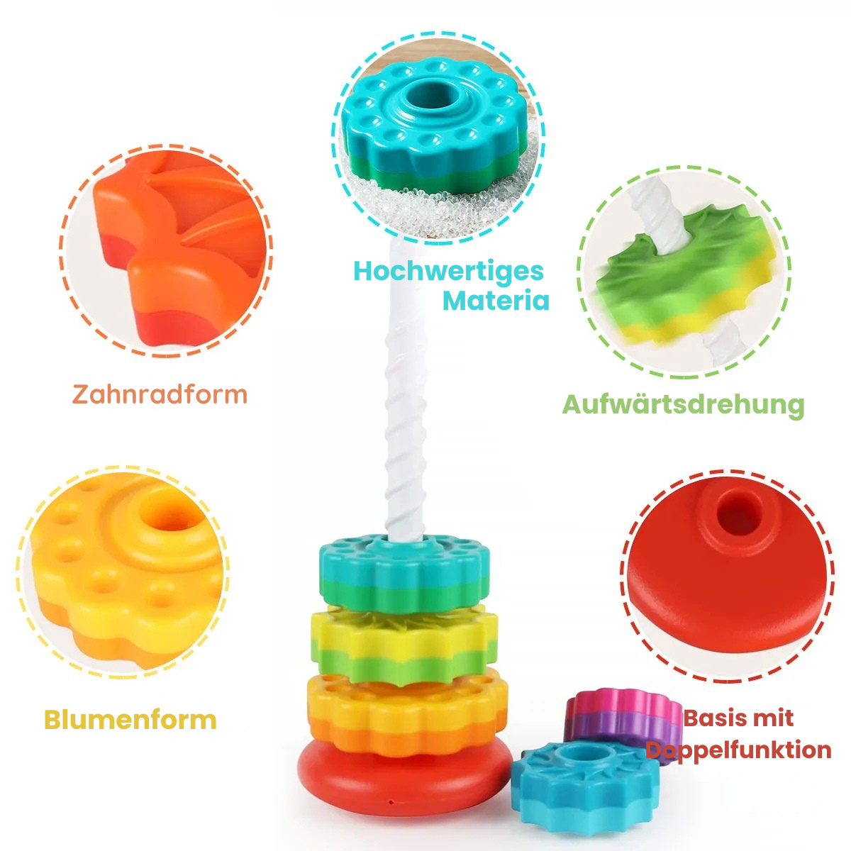 Montessori Regenbogen-Turm – Drehbares Stapelspiel für Babys