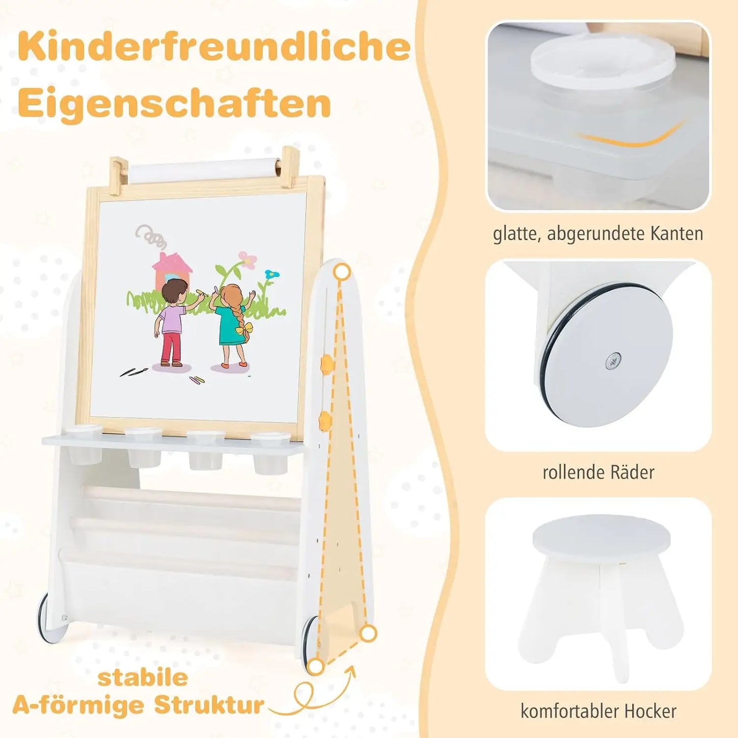 Kinder Staffelei mit Hocker – 4-in-1 Kreativset