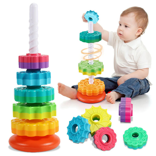 Montessori Regenbogen-Turm – Drehbares Stapelspiel für Babys