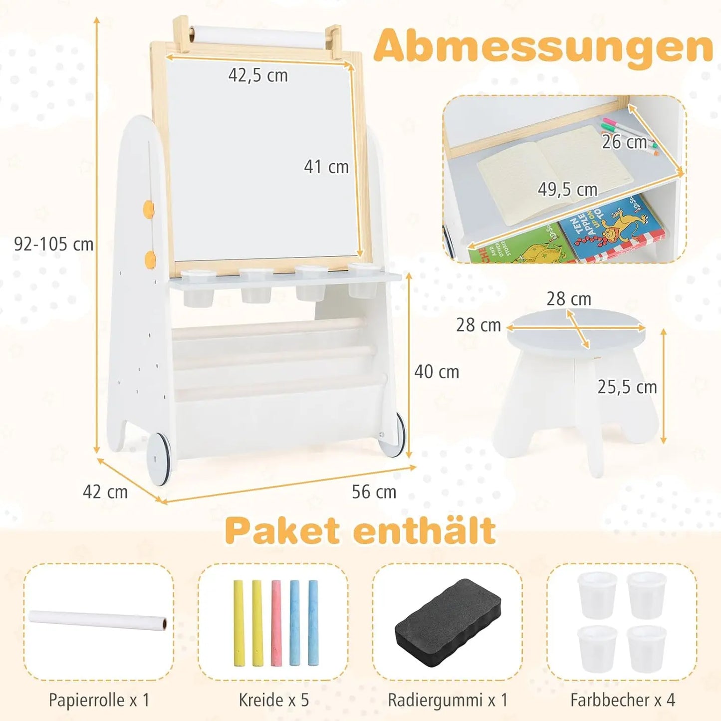 Kinder Staffelei mit Hocker – 4-in-1 Kreativset