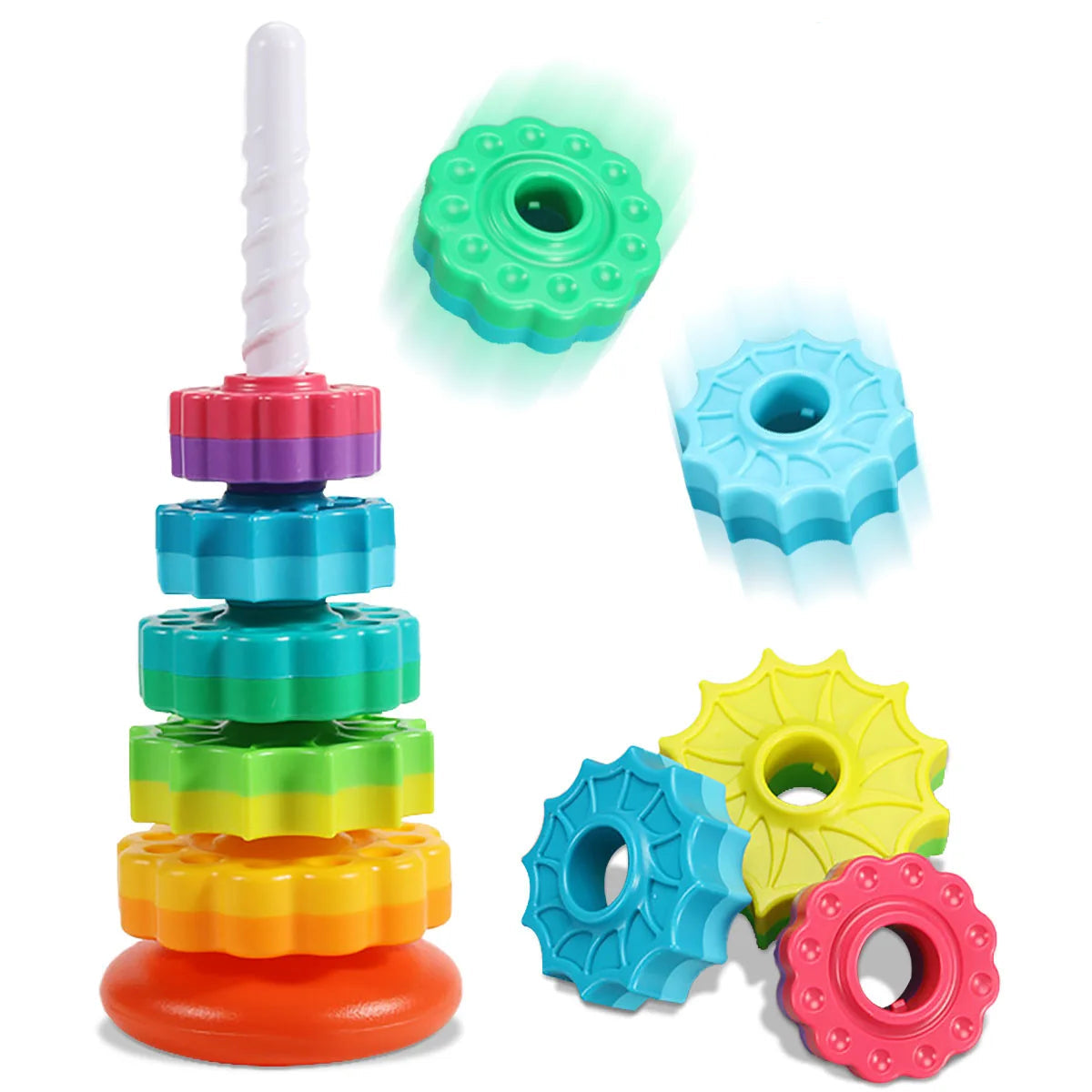 Montessori Regenbogen-Turm – Drehbares Stapelspiel für Babys