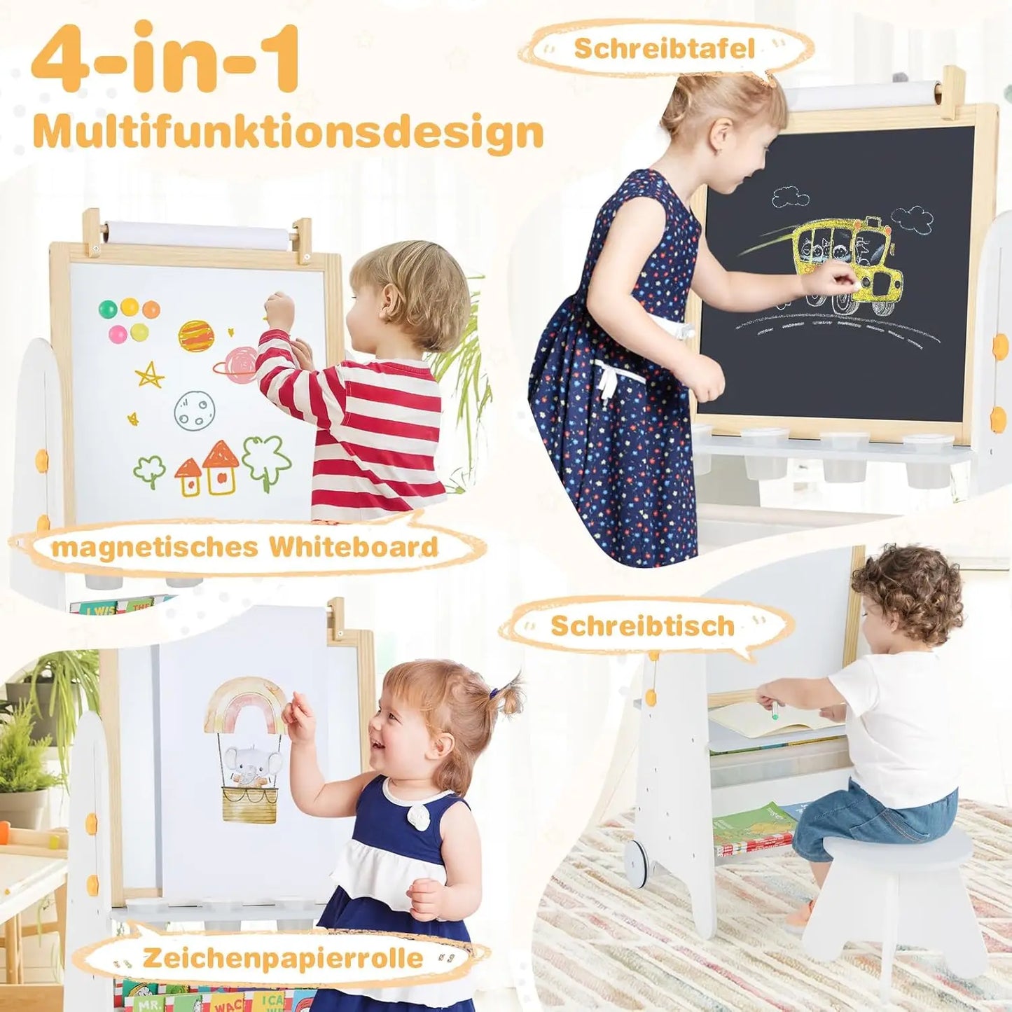 Kinder Staffelei mit Hocker – 4-in-1 Kreativset